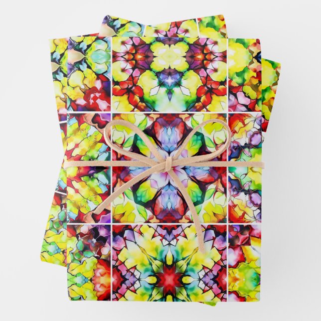 Feuille De Papier Cadeau Carrelage méditerranéen, Carreaux d'encre d'alcool (En situation)