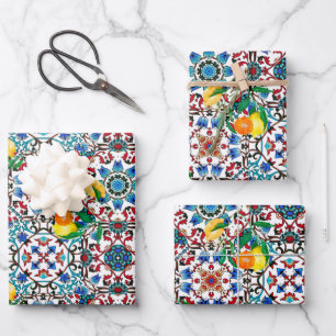Feuille De Papier Cadeau Carrelage méditerranéen, mosaïque, citron, art d'é