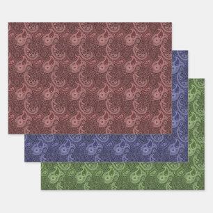 Feuille De Papier Cadeau Carrelé Paisley Motif Rouge Bleu Vert Vieux