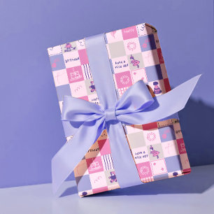 Feuille De Papier Cadeau Carrés d'anniversaire mignons – Motif moderne rose