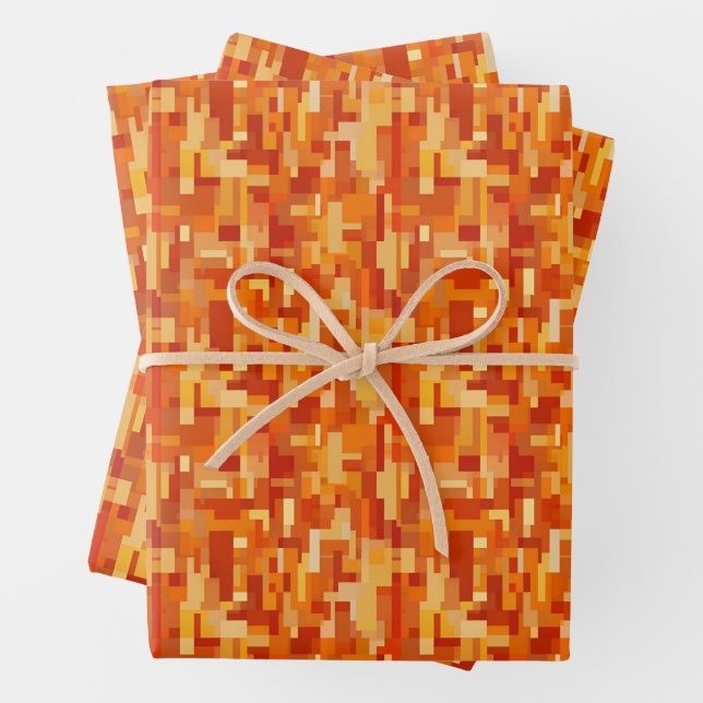 Feuille De Papier Cadeau Carrés et rectangles abstraits orange et jaune (En situation)