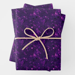 Feuille De Papier Cadeau Carrés et rectangles abstraits violets et noirs