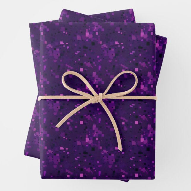 Feuille De Papier Cadeau Carrés et rectangles abstraits violets et noirs (En situation)