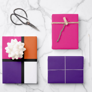 Feuille De Papier Cadeau Carrés orange, violet et rose chaud envelopper le