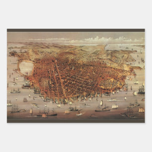 Feuille De Papier Cadeau Carte aérienne ancienne, ville de San Francisco, C