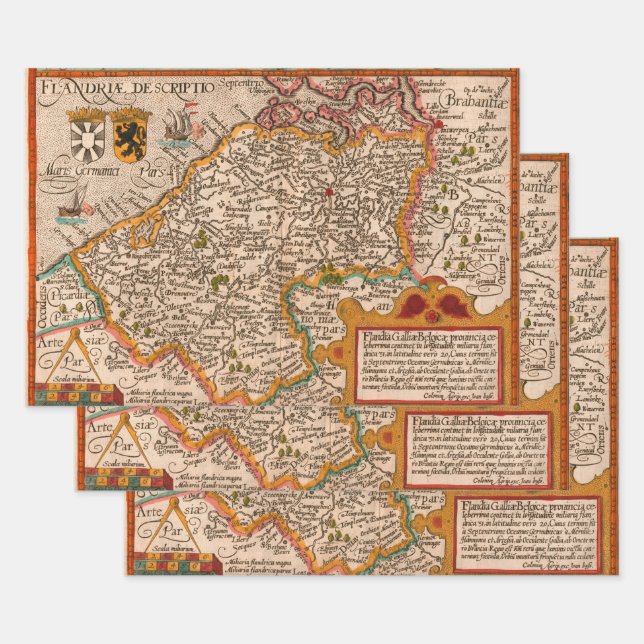 Feuille De Papier Cadeau Carte du comté de Flandre (1609) (Lot)