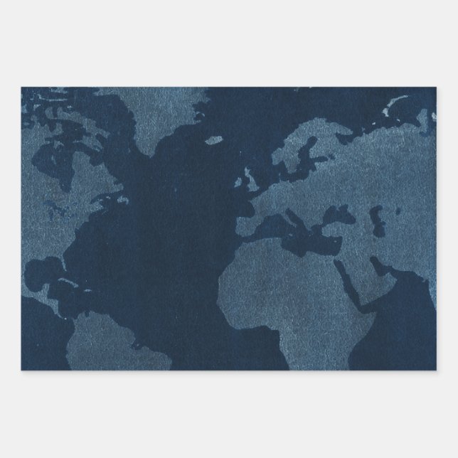 Feuille De Papier Cadeau Carte du monde abstrait moderne bleu aquarelle tur (Devant)