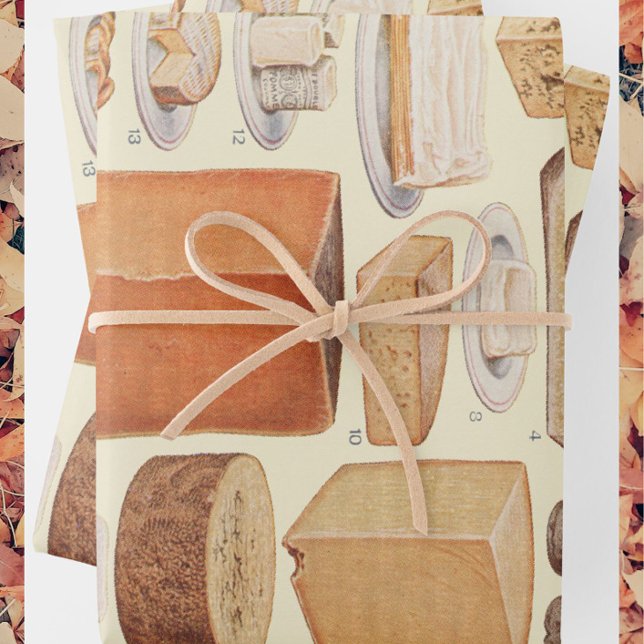 Feuille De Papier Cadeau Carte fromage vintage illustration menu fromage (Créateur téléchargé)