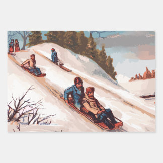 Feuille De Papier Cadeau Carte vintage "A Joyeux Noël" de Sledders à neige