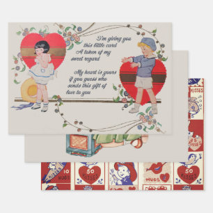 Feuille De Papier Cadeau Cartes de la Saint-Valentin Antiques Victoriennes