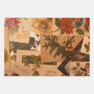 Feuille De Papier Cadeau Cartes postales anciennes de Noël mélangées 