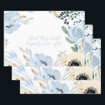 Feuille De Papier Cadeau Cascade bleue Fleurs Cadre personnalisé<br><div class="desc">Cascade bleue Cadre Fleurs avec Félicitations guillemets personnalisés dans le centre dans votre choix de couleur et de police.</div>