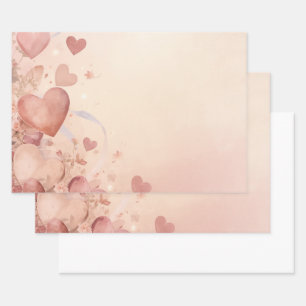Feuille De Papier Cadeau Cascade de cœurs abstraits rose poussiéreux capric