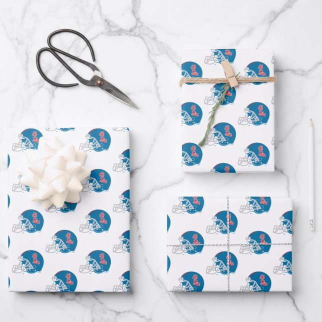 Feuille De Papier Cadeau Casque Ole Miss Football | Bleu clair (Recto)