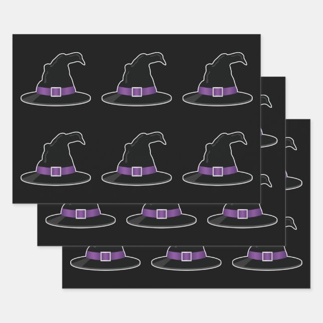 Feuille De Papier Cadeau Casquettes de sorcière avec détails violets Motif  (Lot)
