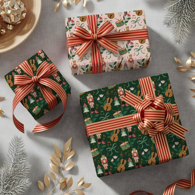 Feuille De Papier Cadeau Casse-Noeud Moderne Bow Ribbon Musique (Modern Nutcracker Christmas Bow Ribbon Music Wrapping Paper Sheets)