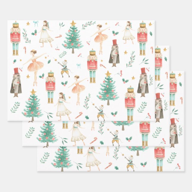 Feuille De Papier Cadeau Casse-Noisette Ballet de Noël Images Enveloppement (Lot)