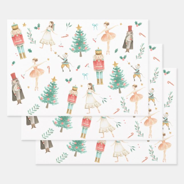 Feuille De Papier Cadeau Casse-Noisette Ballet Images de Noël (Lot)
