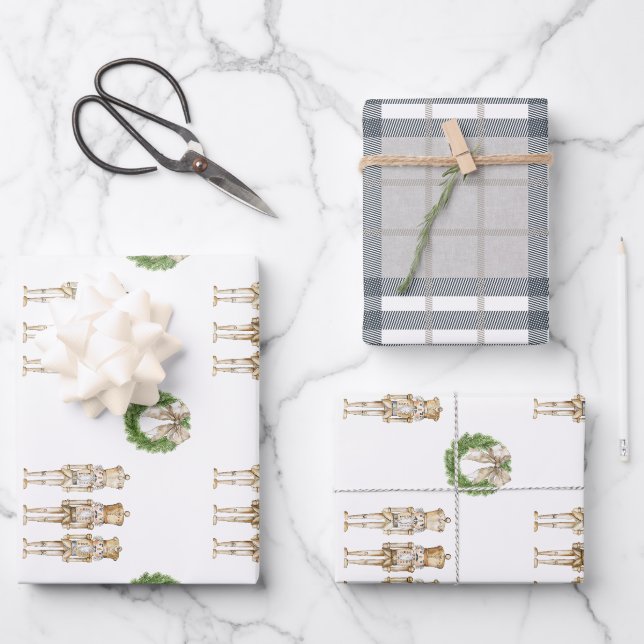Feuille De Papier Cadeau Casse-Noisette de Noël en or  (Recto)