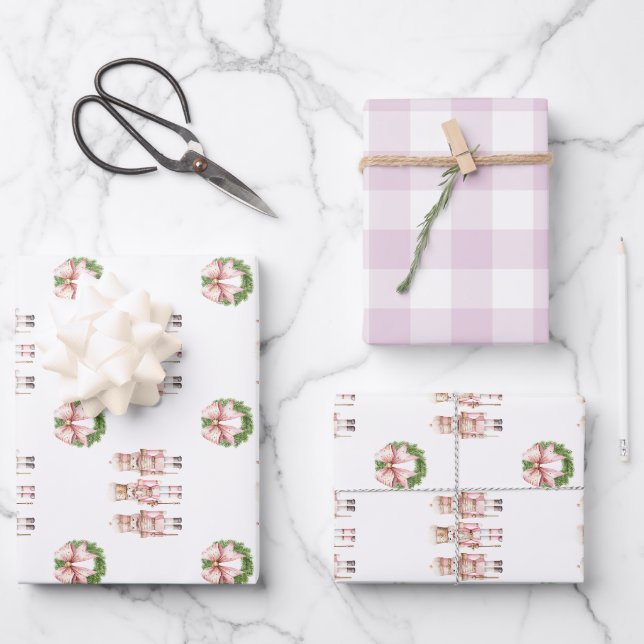 Feuille De Papier Cadeau Casse-Noisette Rose de Noël  (Recto)