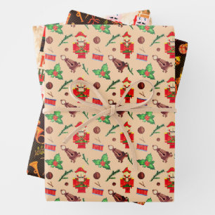 Feuille De Papier Cadeau Casse-noix mignon trio pêche orange