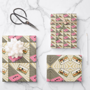 Feuille De Papier Cadeau Cassettes d'art rose + Golden Pop