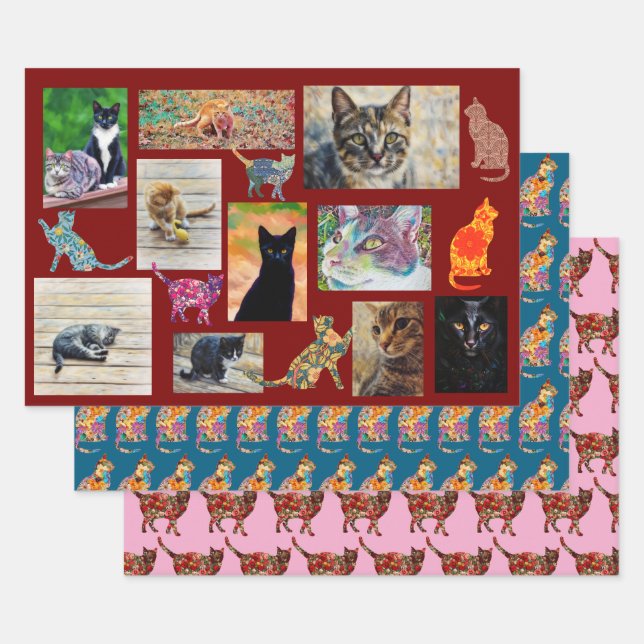 Feuille De Papier Cadeau Cat Art Cat Lover Kitty Fun Wrapping Craft Paper (Lot)