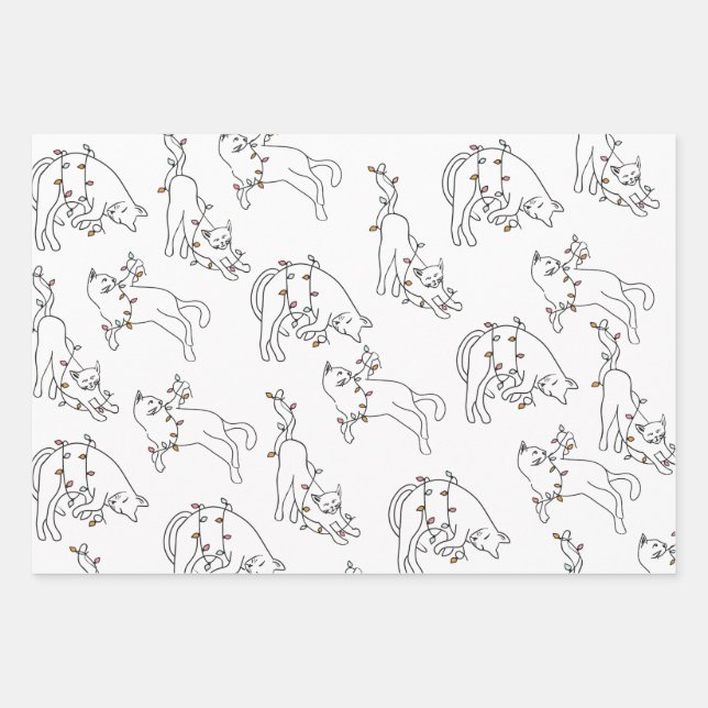 Feuille De Papier Cadeau Cat Christmas Light Fun (Devant)
