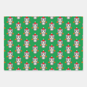 Feuille De Papier Cadeau Cat de Noël gris Tabby