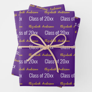 Feuille De Papier Cadeau Catégorie 2024 Grads Nom complet Purple White Gold