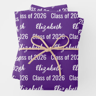 Feuille De Papier Cadeau Catégorie de 2025 Nom du diplômé Royal Purple and 