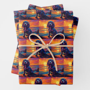 Feuille De Papier Cadeau Cavalier King Charles Spaniel Coucher de soleil /