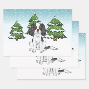 Feuille De Papier Cadeau Cavalier King Charles Spaniel tricolore en hiver