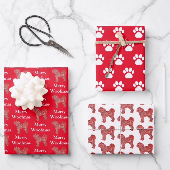 Feuille De Papier Cadeau Cavapoo Cute Chien Silhouette Rouge Merry Woofmas (Recto)