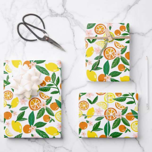 Feuille De Papier Cadeau Célébration des agrumes Beaux citrons Oranges supe (Recto)