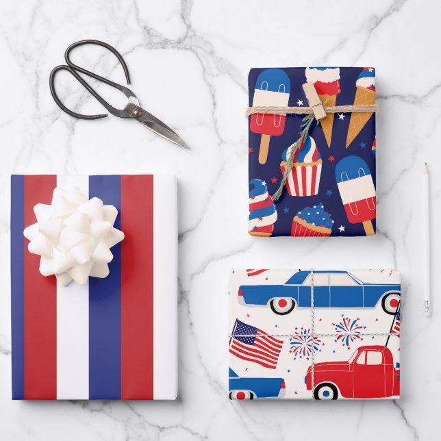 Feuille De Papier Cadeau Célébration du 4 juillet (Recto)
