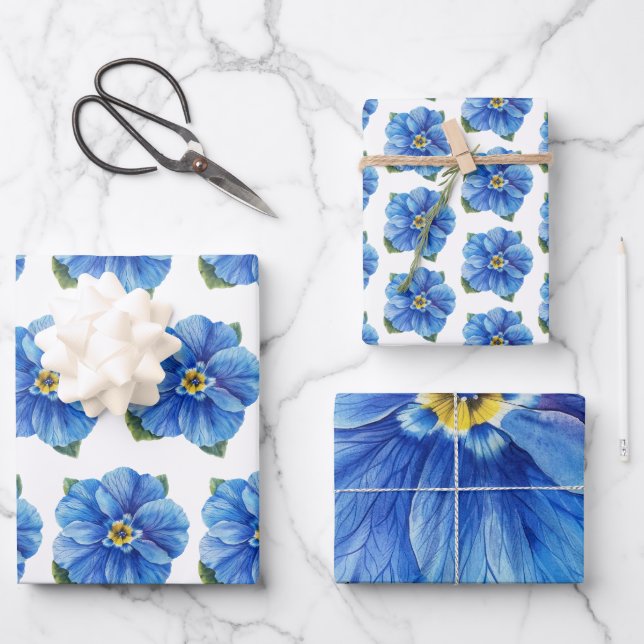 Feuille De Papier Cadeau Centre jaune fleur bleu (Recto)