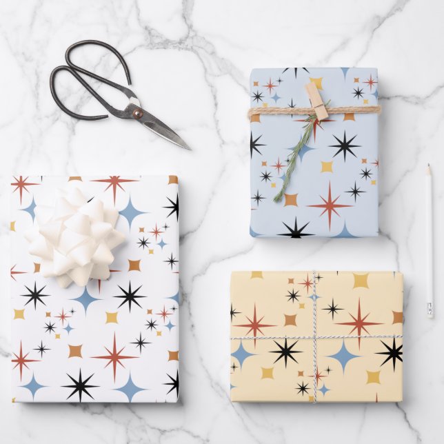 Feuille De Papier Cadeau Centre moderne les années 50 Starburst Motif de l' (Recto)
