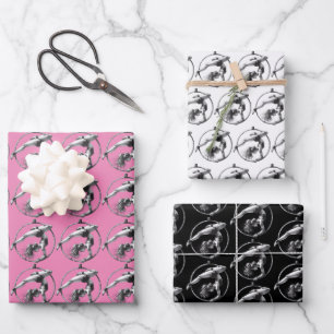 Feuille De Papier Cadeau Cerceau aérien Lyre Rose Noir Gris