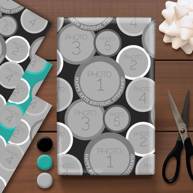 Feuille De Papier Cadeau Cercle 5 Photo Bonne fête d'anniversaire - cercles (Custom Photo Wrapping Paper)
