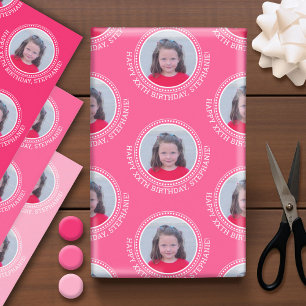 Feuille De Papier Cadeau Cercle Une Photo Joyeux Anniversaire - Couleurs