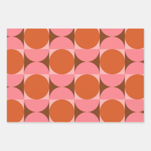 Feuille De Papier Cadeau Cercles abstraits de milieu de siècle rose et oran