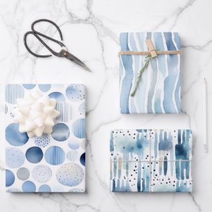 Feuille De Papier Cadeau Cercles de rayure abstraits bleu aquarelle