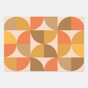 Feuille De Papier Cadeau Cercles demi orange et marron du milieu du siècle 