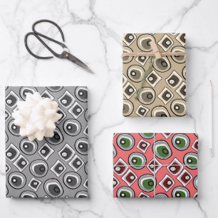 Feuille De Papier Cadeau Cercles multicolores et anneaux rétro des années s