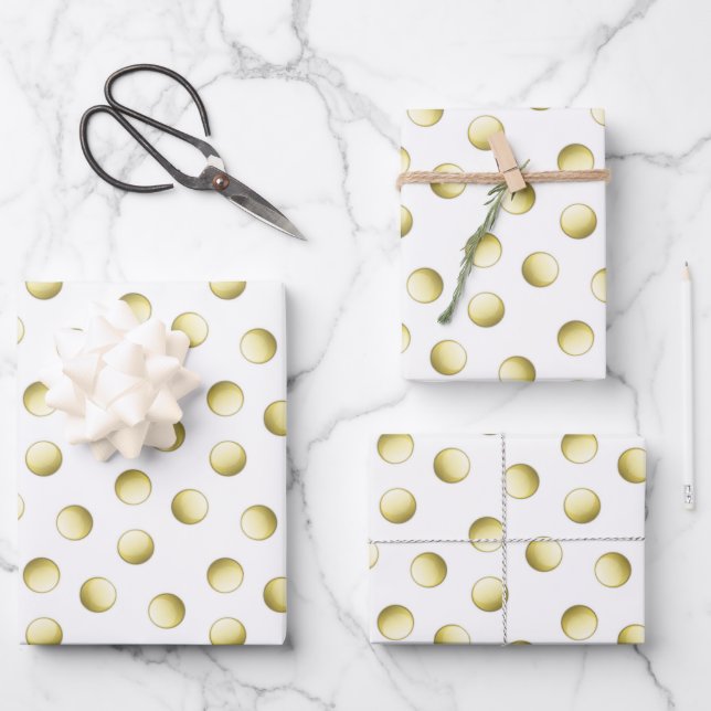 Feuille De Papier Cadeau Cercles pois d'or motif blanc (Recto)