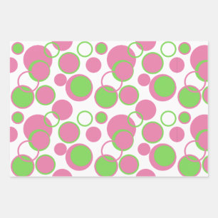 Feuille De Papier Cadeau Cercles rose et vert Motif géométrique
