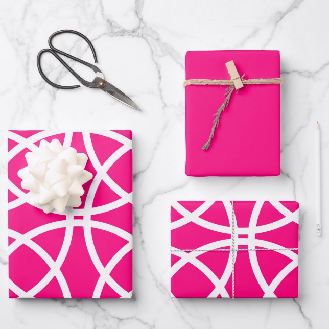 Feuille De Papier Cadeau Cercles spiraux blancs sur rose (Recto)