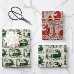 Feuille De Papier Cadeau Cerf à queue blanche dans les bois enneigés - Grav