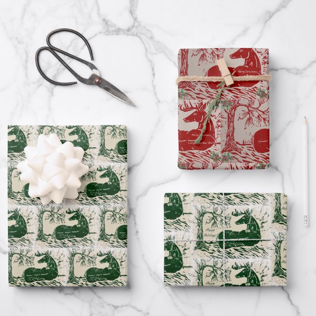 Feuille De Papier Cadeau Cerf à queue blanche dans les bois enneigés - Grav (Recto)